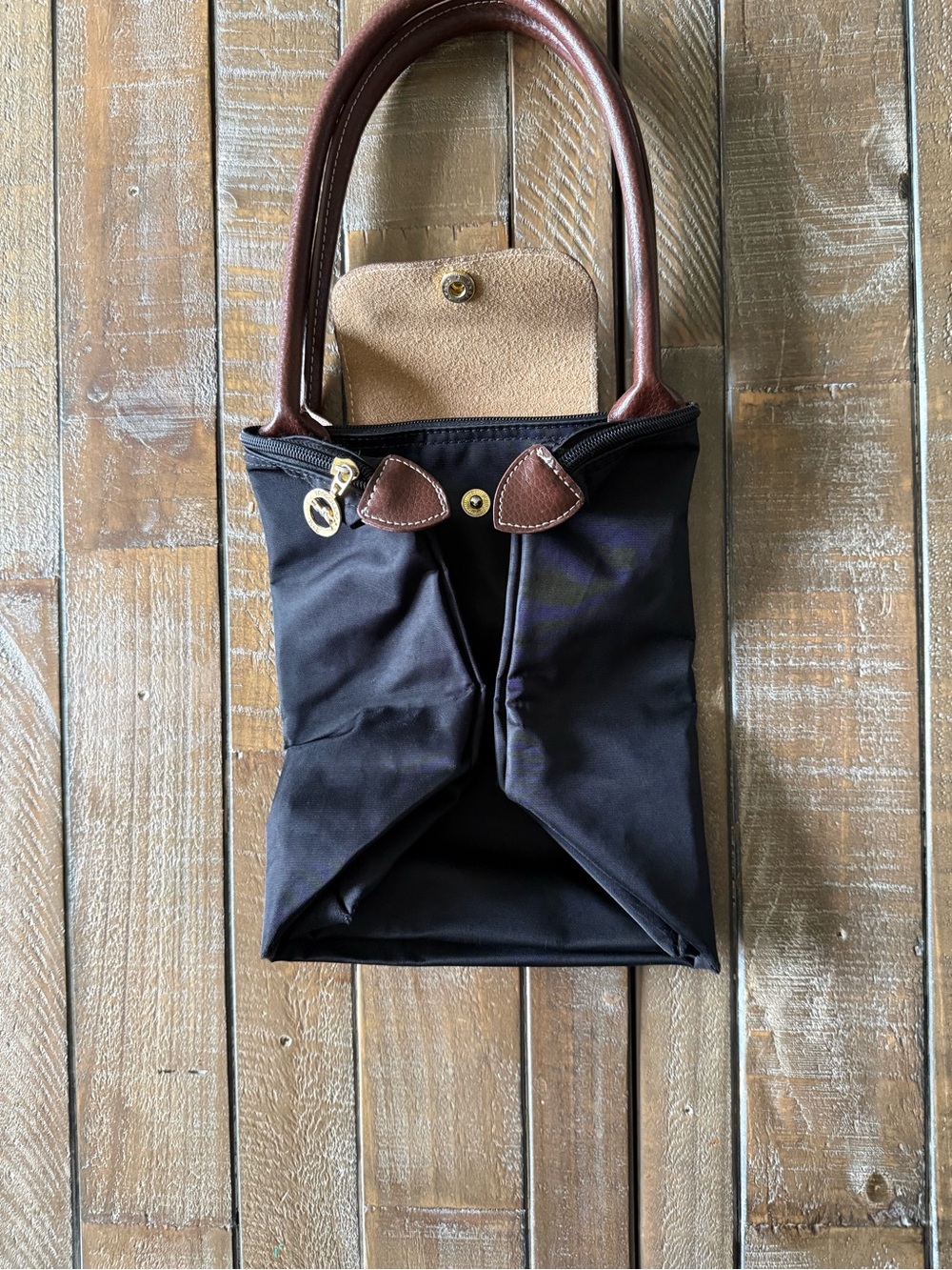 Longchamp Black Nylon Tote with Brown Leather Trim - Picture 10 of 16